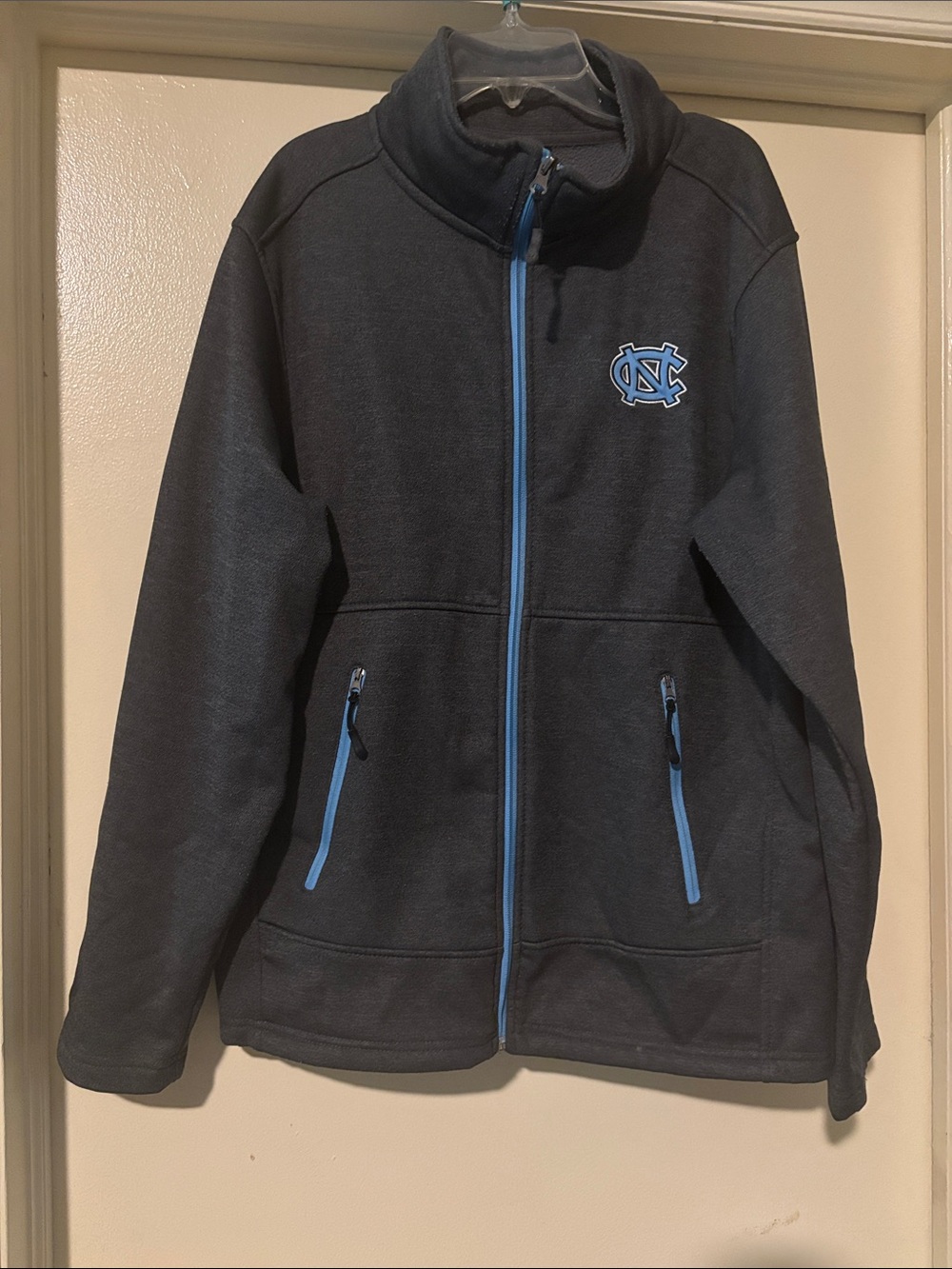 North Carolina Inspired mens Fleece Jacket with Carolina Blue Trim